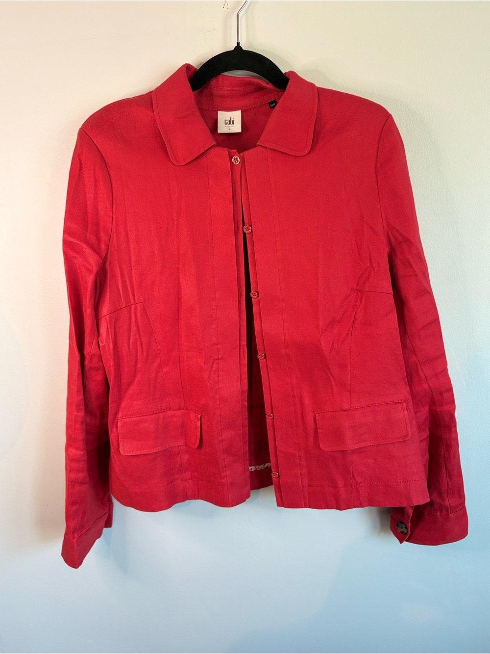 CAbi Red Women's Linen Button-Front Jacket